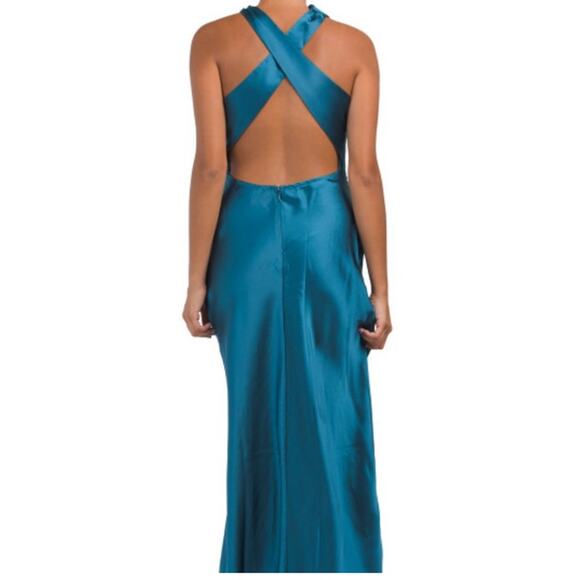 NWT House Of Harlow Cowl Neck Gown Women's Size XS Blue Cross Back Dress FLAWS - Picture 4 of 14